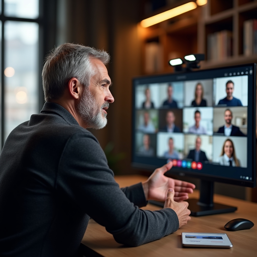 Sesión de webinar colaborativa con participantes atentos en pantalla